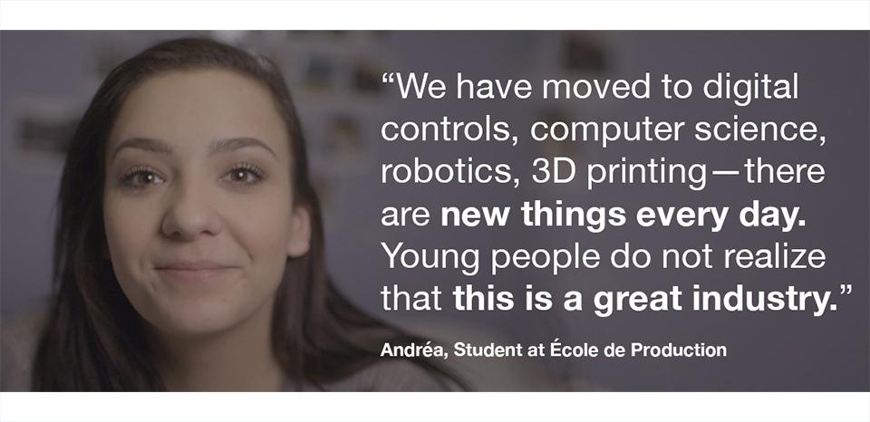 Quote from Andréa, Student at École de Production. Read below.